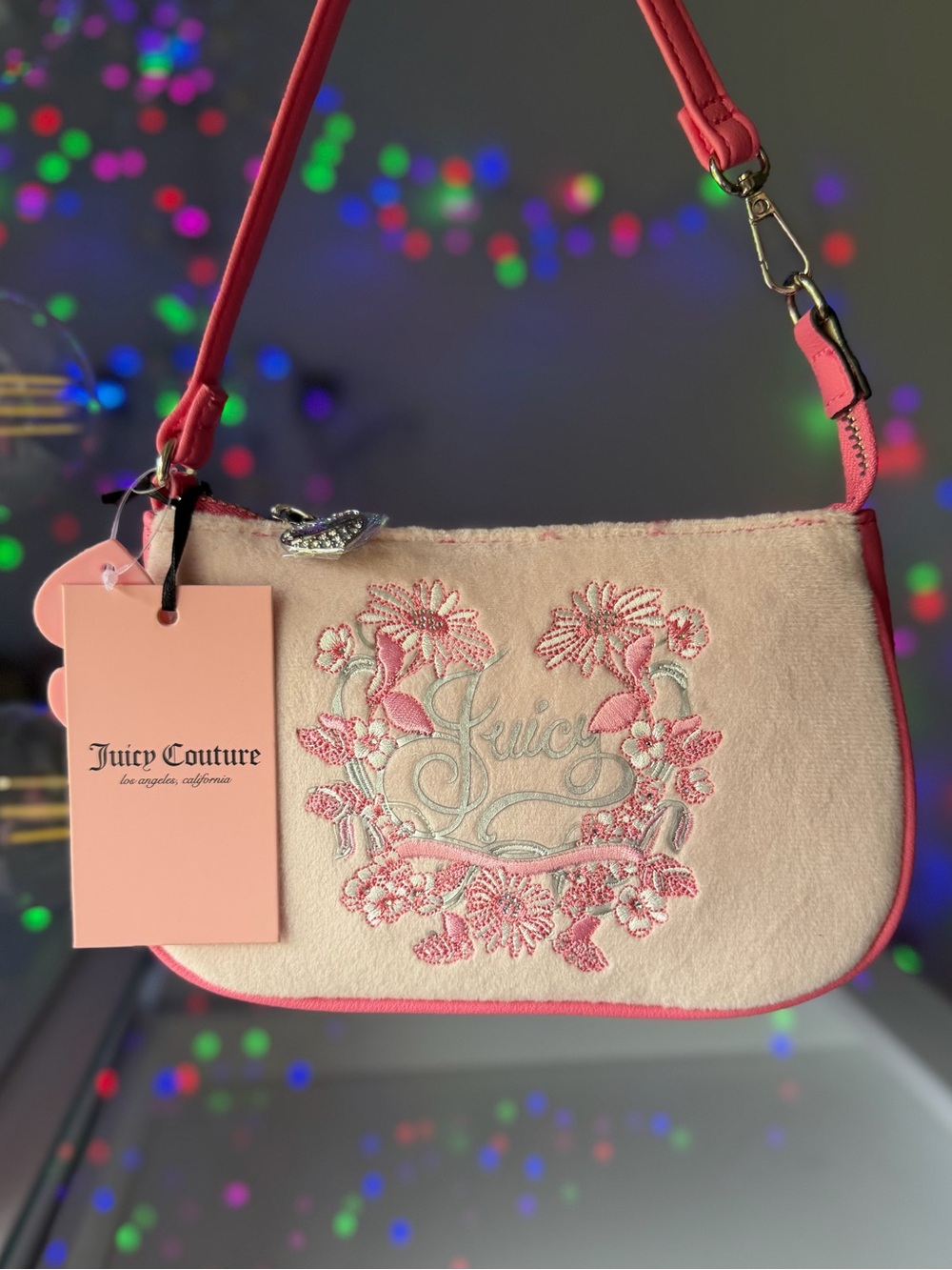 JUICY COUTURE JUICY IN BLOOM PINK DAISY WRISTLET MINI PURSE FLORAL RHINESTONES